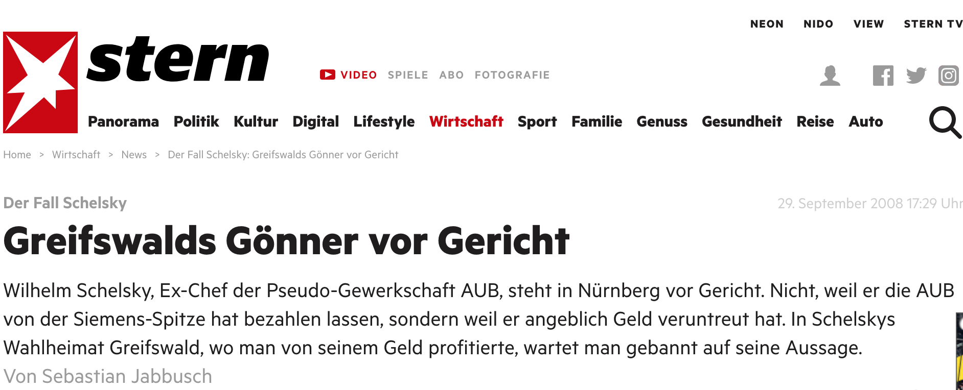 Screenshot Stern.de "Greifswalds Gönner vor Gericht"